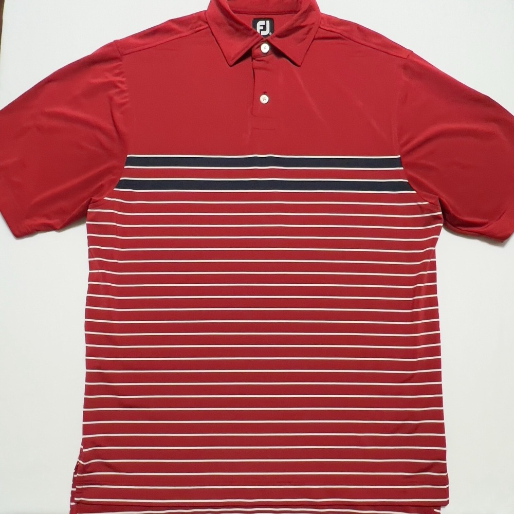 FootJoy Polo Shirt Mens Medium Red Striped Excellent Short Sleeve Golf Top